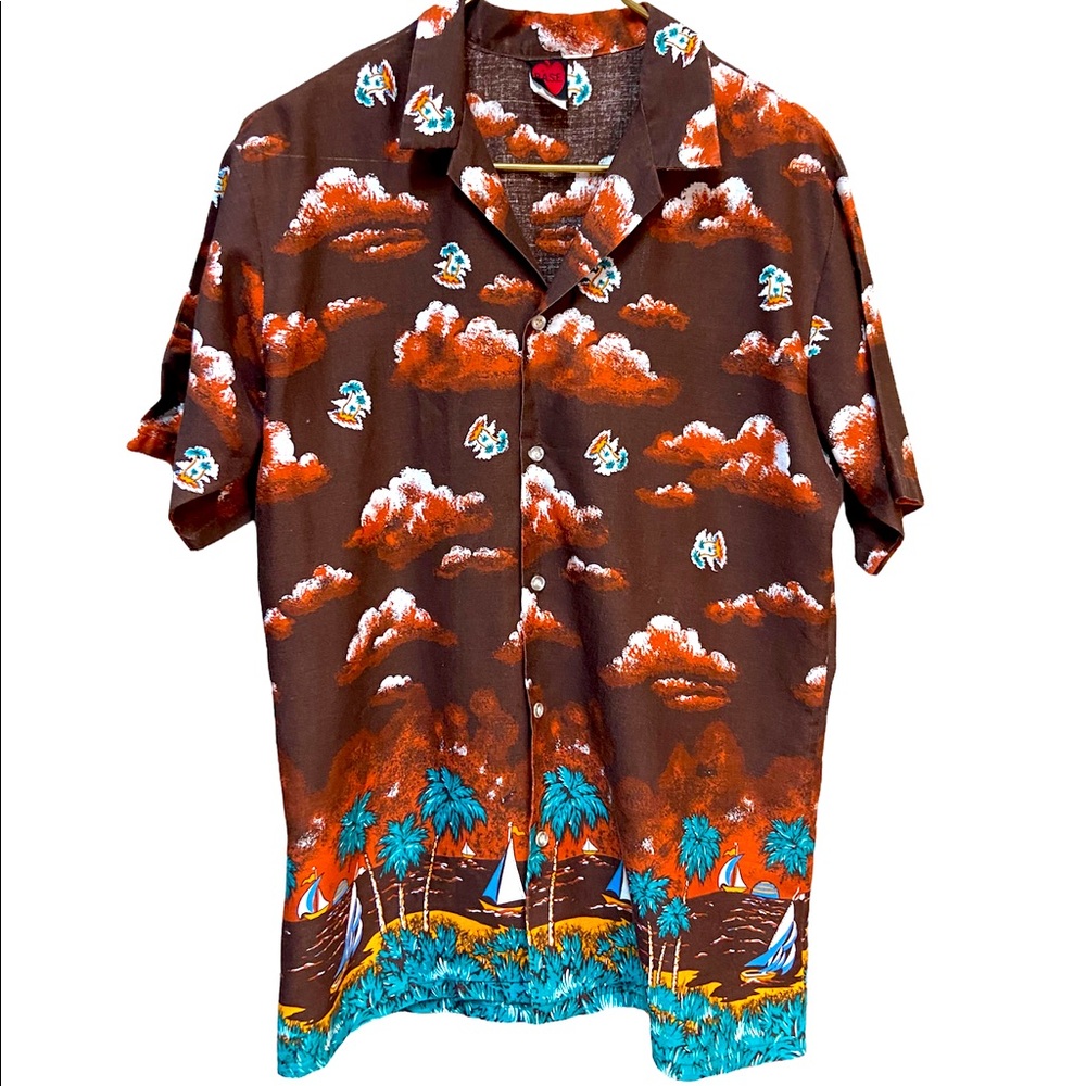 Vintage Hawaiian B.A.S.E. Shirt brown cloud print